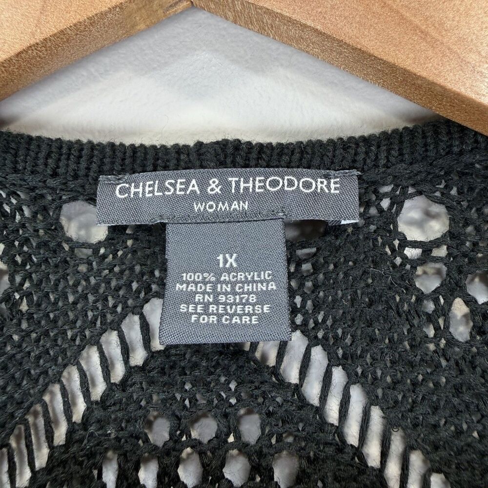 Chelsea & Theodore 1X Crochet Open Front Long Line Duster Vest Cardigan Boho - Picture 2 of 8